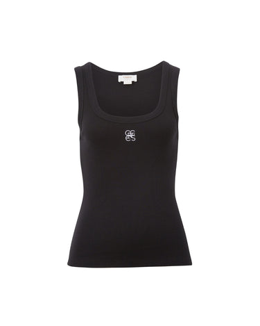 ZOE CONTOUR RIB SCOOP TANK BLACK - STUDIO JO STORE